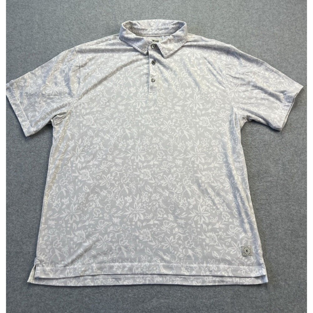 Linksoul Mens Printed Delray Performance Golf Polo XL Gray Floral Preppy